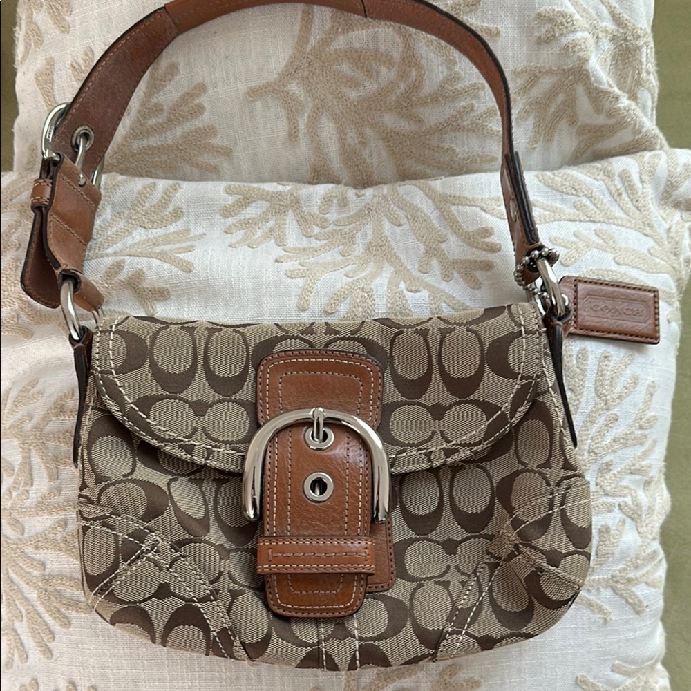 Coach Brown and Tan Monogram Shoulder Bag